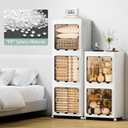 JEKO&JEKO 214 Qt Expanded Bathroom Storage Cabinet, 2-Tier Tall Cabinet Organizer with Wheels, Foldable Plastic Storage Bin for Kitchen, Laundry Room or Home, White