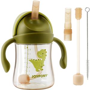 Sippy Cups for Toddlers 1-3, Spill Proof Weighted Straw Cup with Handle for Baby 6 Months + old, 2 Silicone Straws, PPSU, BPA Free, 9 oz (Green)