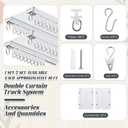Juexica Ceiling Curtain Double Track Set 3ft-10ft/3 Meter White Double Curtain Track Ceiling Mount Heavy Duty Room Divider Adjustable Length Rails with Clips Hooks End Hook
