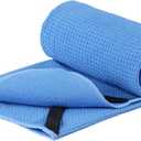 MICROFI Microfiber Hot Yoga Towel Mat, 24 x 72 inches, with Non-Slip Silicone Grip, Secure Fit Elastic Straps (Blue)