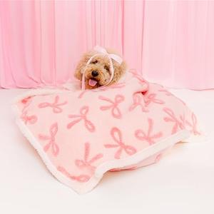 Lesure Waterproof Puppy Blanket for Small Dogs - Washable Double Sided Dog Blankets with Warm Jacquard Shag and Soft Sherpa Fleece, Pet Cat Blanket for Couch Protection, Bow Design, Pink Taffy