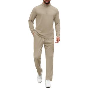 COOFANDY Men's Tracksuits 2 Piece Casual Athletic Sweatsuit Quarter Zip Pullover Long Sleeve Running Sport Outfits (XXL, Light Khaki)