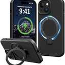 Vanxiliiy Compatible with iPhone 14 Case with Stand, Premium Slim Soft Liquid Silicone Phone Cases for iPhone 14 6.1" Compatible with MagSafe Magnetic Ring Kickstand Case Full Camera Protection, Black