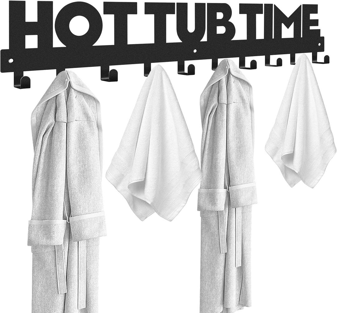 32" Large Size Outdoor Towel Rack for Hot Tub Wall Mount Hooks Towel Holder Organizer Hanger for Hotel Bathroom Decor Robes,Towels, Clothes (Black)