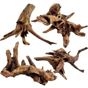 Kathson Natural Aquarium Driftwood Decoration Branches Reptiles Terrarium Ornament Wood Fish Tank Habitat Decor Assorted Sizes Wood 4 PCS (6"-10") (S:Mopani Driftwood (5.5 to 9.5 inches/4 Pack))
