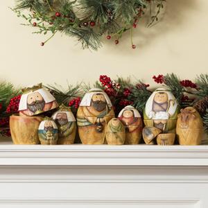 Roman Holy Family Three Kings and Shepherd Christmas Nativity Nesting Dolls, Set of 9
