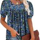 BETTE BOUTIK Women's Short Sleeve Summer Tunic Tops Flowy Flare Button Down Tunic Shirts Blouses S, Color May Vary