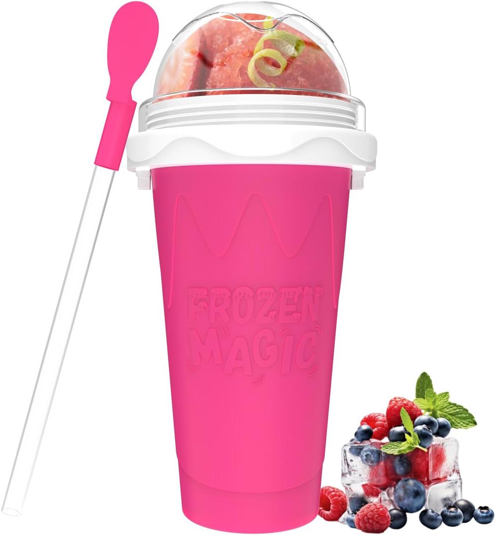Jairuty Slushie Maker Cup, Quick Frozen Magic Cups for Homemade Milk Shake Ice Cream Maker, Double Layer Squeeze Slushy Maker Cup, Birthday Gifts for Mother Father,Kids,Friends,Family(Pink, 350ML) (11.8 Ounces)
