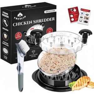 Large 10 Manual Meat Shredder for Chicken Breast & Pork  Twist Chicken Shredder Tool with Transparent Lid, Non-Slip Base, Ergonomic Handles, BPA-Free, Dishwasher Safe, Includes Cleaning Brush