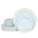 Ciselure 60PCS Blue Plastic Plates, Disposable Elegant Party Plate with Gold Rim, Heavy Duty 30 Dinner and 30 Dessert Fancy Plates for Party and Wedding