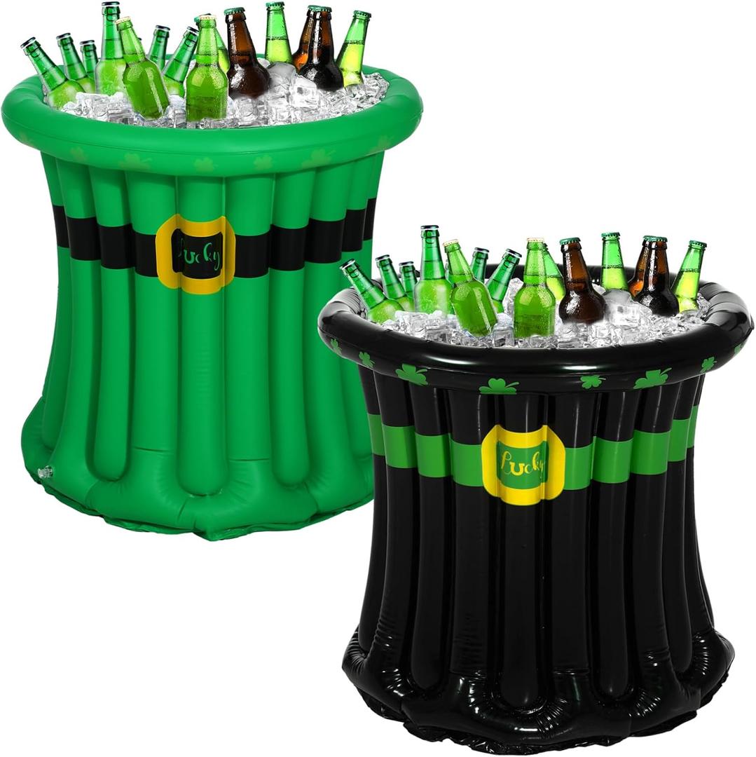 Bencailor 2 Pcs St. Patrick's Day Top Hat Cooler Shamrock Green Inflatable Cooler for Parties Saint Patricks Day Accessories Drink Containers for Beer Beverage Party Supplies Decorations Party Favor