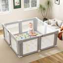 Foldable Baby Playpen, 51" Playpen for Babies and Toddlers with Mat Ocean Balls and Pull Links, Play Pen with Soft Breathable and Visible Mesh, Indoor and Outdoor Portable Play Pen, Gray