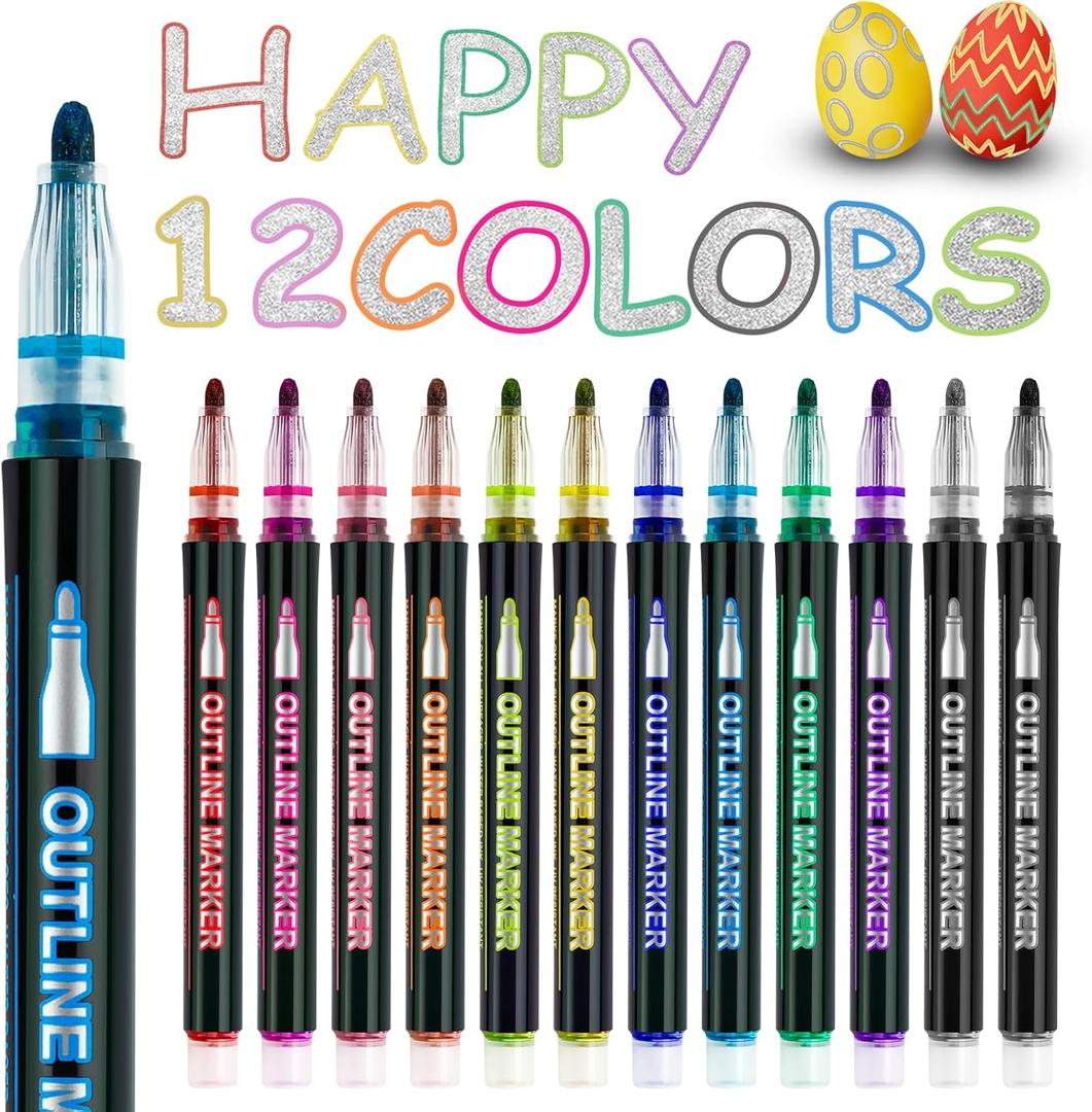 Art Supplies 12 Shimmer Markers Outline Pens,Teen Girl Girls Trendy Stuff,Art Supplies for Kids 9-12,Chriatmas Stocking Stuffers Birthday Party Drawing Crafts Gifts for 4-12 Year Old Girls Teens