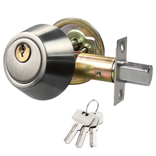 Eiqikayo Silver Steel Single Cylinder Deadbolt for Front Door & Garage Door, Keyed One Side with Thumb Turn Inside, Heavy Duty Door Lock for Home Security