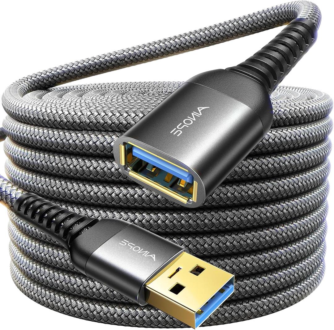 AINOPE USB Extension Cable, USB Extender, USB 3.0 Extension Cable, Male to Female Cord High Data Transfer Compatible with USBKeyboard, Flash Drive, Hard Drive, Printer, 24.6FT, Black