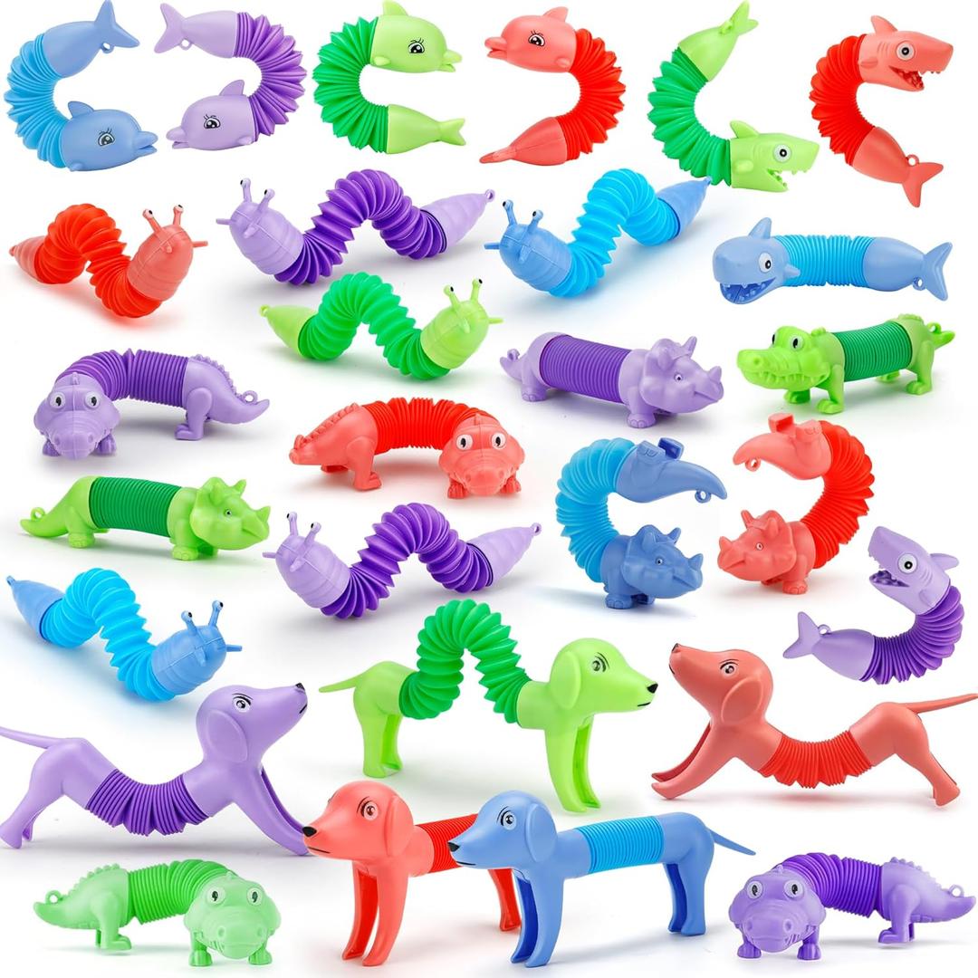 30 PCS Animal Pop Tubes Fidget Toys, Party Favors Toddlers Kids Travel Entertainments, Classroom Prizes,Carnival Prizes,Piata Stuffers,Stress Relief Sensory Toys for Kids 3-8
