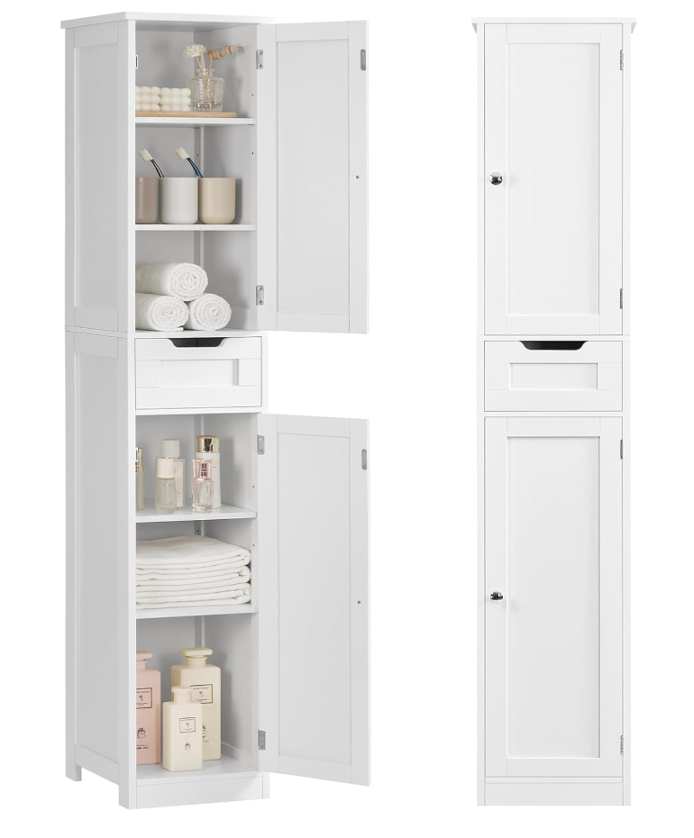 Iwell 66.9" Tall Bathroom Storage Cabinet with 2 Doors & 1 Drawer
Narrow Storage Cabinet with Adjustable Shelves, Floor Cabinet for Bathroom, Living Room, Entryway, Kitchen, White, 15.7" W (Incomplete)
