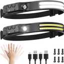 Beccason 2Pack LED Headlamp Rechargeable - 230° COB Super Bright Head Lights for Forehead, Hard hat Light for Adults, Hunting, Running, Camping Essentials Gear