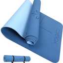 YOGATI Yoga Mat with Strap with Alignment Lines. Home Workout Mat for Women, Men and Kids. Thick Non Slip Yoga Mat for Pilates and Fitness. Brown, Pink and Purple Yoga Mats, 72"L x 24"W x 0.24"Th