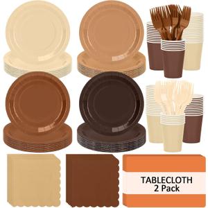 Brown Gradient Party Tableware for 48 Guests, 9-Inch Paper Plates, Serves 48