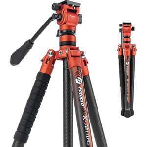 Fotopro Carbon Fiber Tripod 2.3lbs Ultralight 62 Inch Portable Travel Video Tripod for Camera DSLR Load up to 22lbs X-Aircross 3 Video Orange