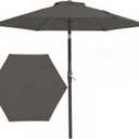 JEAREY 7.5FT Patio Umbrella Market Table Umbrella with 6 Sturdy Ribs, Push Button Tilt/Crank Outdoor Umbrella for Garden, Deck, Backyard, Pool and Beach,Gray