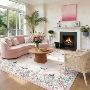 Area Rugs 8x10 Rugs for Living Room, Machine Washable Pink Pastel Rugs for Bedroom Large Area Rug Living Room Rug Non Slip Rug Carpet for Dining Nursery
