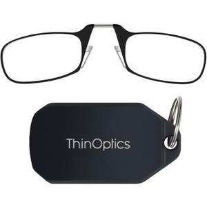 ThinOptics Keychain Case and Readers Rectangular Reading Glasses (Black Case / Black Frames)