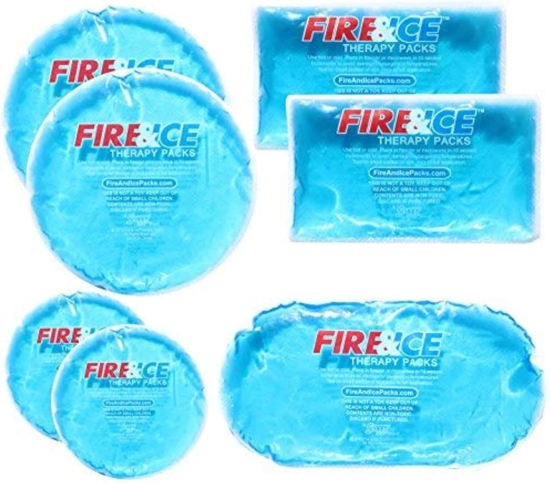 Fire & Ice Hot Cold Gel Packs-7 Reusable Packs in 4 Sizes for Multiple Applications  Muscle & Joint Pain, Sinus Relief, First Aid for Injuries, Tired Eyes, Child Boo Boos, or Keeping Lunches Cool