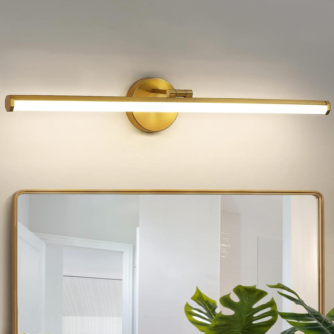 KAISITE Bathroom Lighting Fixture Over Mirror - 30 Inch Gold Vanity Light 24W 4000K Dimmable Modern LED Vanity Light Fixture Rotatable Bath Vanity Light Bar for Bathroom