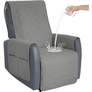 Recliner Chair Covers Sofa Slipcover Non-Slip Chair Couch Cover Machine Washable Furniture Protector with Straps for Dogs (Grey, 23inch Recliner)