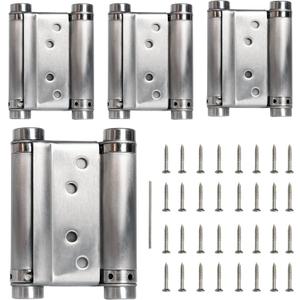 4pcs 3in Double Action Spring Hinges, Self Closing Door Hinges for Cafe Saloon Pub Swinging Doors, 201 Stainless Steel, Including Pins and Screws (Silver)