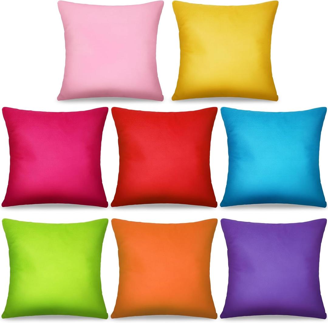 8Pcs 18 x 18 Inch Decorative Throw Pillow Covers Rainbow Mix Color Pillow Cases Colorful Square Cushion Covers with Hidden Zipper for Couch Sofa Bedroom Patio Balcony,Linen MaterialCovers Only