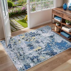 Entrance Rugs Indoor 2x3 Entry Rug - Washable Modern Abstract Small Area Rug Non-Slip Low Pile Throw Rugs for Entryway, Kitchen Floor, Front Door Mat, Bathroom, Bedroom Bedside, Blue (23 Ft)