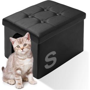 MEEXPAWS Cat Litter Box Enclosure Furniture Hidden for Small Cat, Washroom Bench Cabinet |16 x 12x13 in| Dog Proof | Waterproof Inside | Easy Clean Assembly | Odor Control | Litter Box Not Include