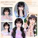 2PCS Curly Ponytail Extension with Elastic Tie 17 Inch Resistant Synthetic Natural Wavy Hairpiece Pony Tail Hair Extensions Wave Fake Ponytail Hairpieces for Women Daily WearBrown