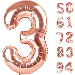 Rose Gold 3 Balloon, Number Balloons 40 Inch, 3rd Birthday Decorations for Kids Girls Boys, Men Women Party Supplies for Party Decorations, Number 3 Balloon