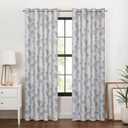Eclipse 100% Blackout Curtain, Larissa Leaf Grommet Curtain, 84 in Long x 50 in Wide, Patterned 100% Blackout Curtain, Thermal Insulated Curtain for Living Room or Bedroom, 1 Window Curtain, Sky Blue