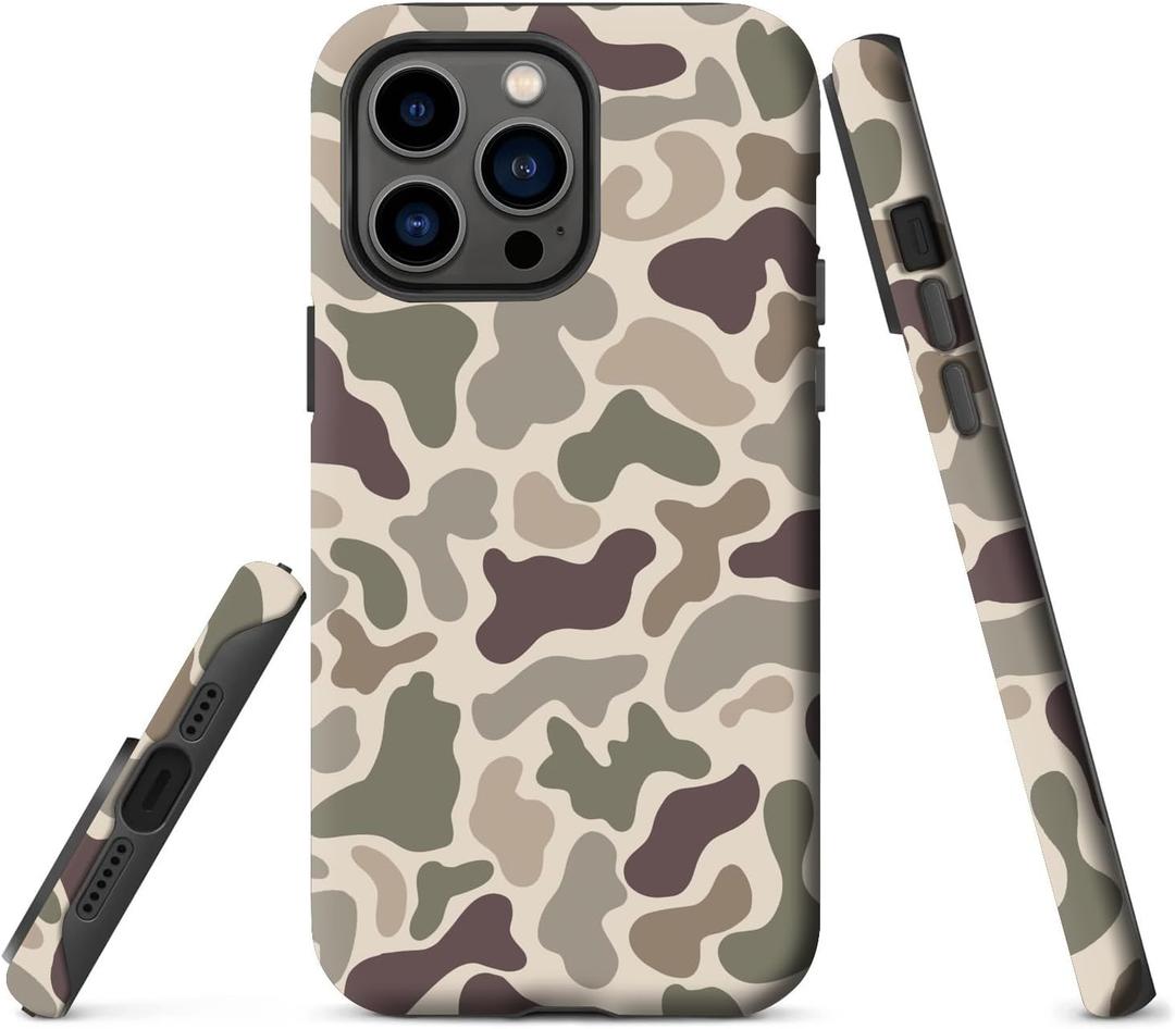 Generic iPhone 13/14 Case, Retro Camo Design, Dual Layer Soft Silicone Hard PC Bumper Case