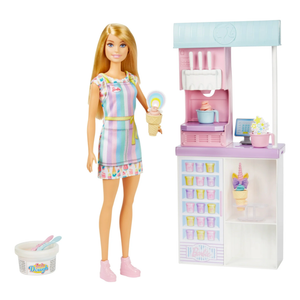 Barbie Careers Playset, Ice Cream Shop Set with Blonde Fashion Doll, Ice Cream Machine, Molds, Dough & Accessories