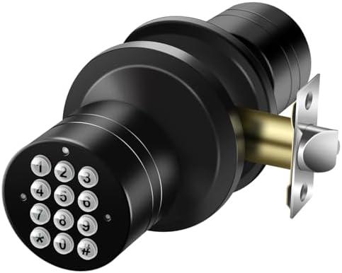 Door Knob with Keypad, Keyless Entry Door Lock, Black Electronic Code Locks Door Knob, Passage Mode, Easy to Install for Home, Office, Hotel, Bedroom