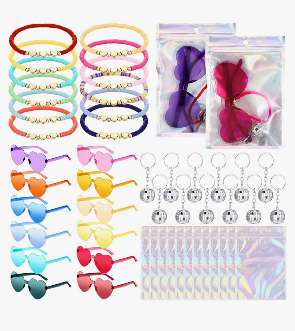 Geiserailie 48 Pcs Kpop Party Favors Popular Singer Party Favors Friendship Gifts Set, Beaded Bracelets Sunglasses Keychain for Y2k Kpop Fans