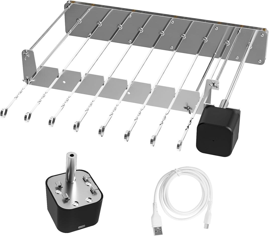 Electric 360 Rotating Stainless Steel Shish Kabob Skewers Set with 10PCS Flat Skewers for Kabob Grill, Atomatic Rotating Grill with Motor for Outdoor, Kebab Skewer Turner for BBQ
