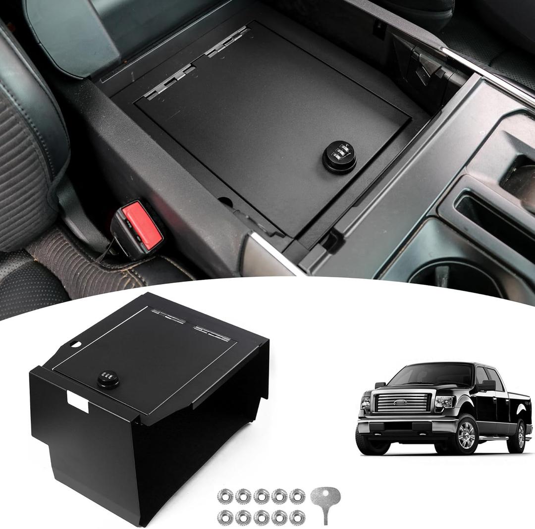Center Console Safe Box Armrest Lock Storage Organizer Box Compatible with 2021 2022 2023 2024+ Ford F150, with 3 Digit Combo Password Car Interior Security