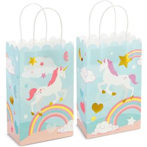 BLUE PANDA 24 Pack Unicorn Party Favor Gift Bags with Handles for Pastel Rainbow Birthday Decorations (5.5 x 8.6 x 3 In Unicorn Party Favor Bags)