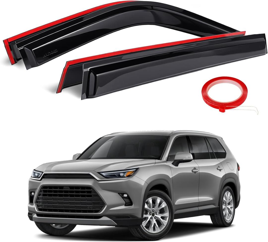 AUXKO Rain Guards Window Visors for Toyota Grand Highlander 2024 2025 - Updated with 3M Tape Tape-On Side Window Wind Deflectors & Visors Accessories for Toyota Grand Highlander Car Windows Black