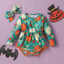 Yccutest Newborn Baby Girl Halloween Outfit Onesie Long Sleeve Cute Pumpkin Romper + Headband Toddler Infant Bodysuit Clothes (0-6 Months, Green)