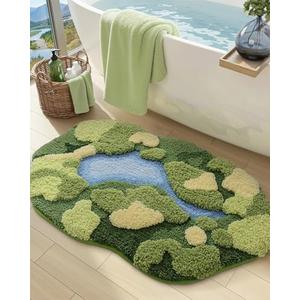 DEXI Moss Bath Mat, Ultra Thick Soft Green Bathroom Rug, Water Absorbent Non Slip Microfiber Rugs for Shower Floor, Sink, Bedroom, Home Accessories Decor, 24x43, Moss Green