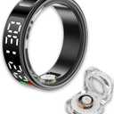Smart Ring Health Tracker, Wearable Sleep Heart Rate Step Blood Oxygen Tracker, IP68 Waterproof Smart Ring with LED Screen to Track All Your Important Health Indicators (9, Black)