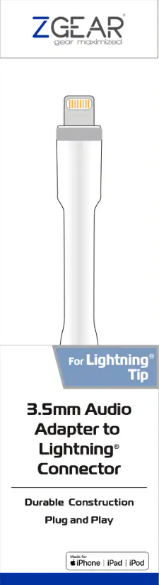 ZGEAR Lightning To 3.5mm Audio Adapter And Braided USB-A To USB-C Cable 8 To 10 ft.